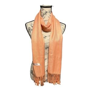 Pashmina Fine Wool Silk Blend Fringe Scarf Peach Coral Lightweight Neck Warmer